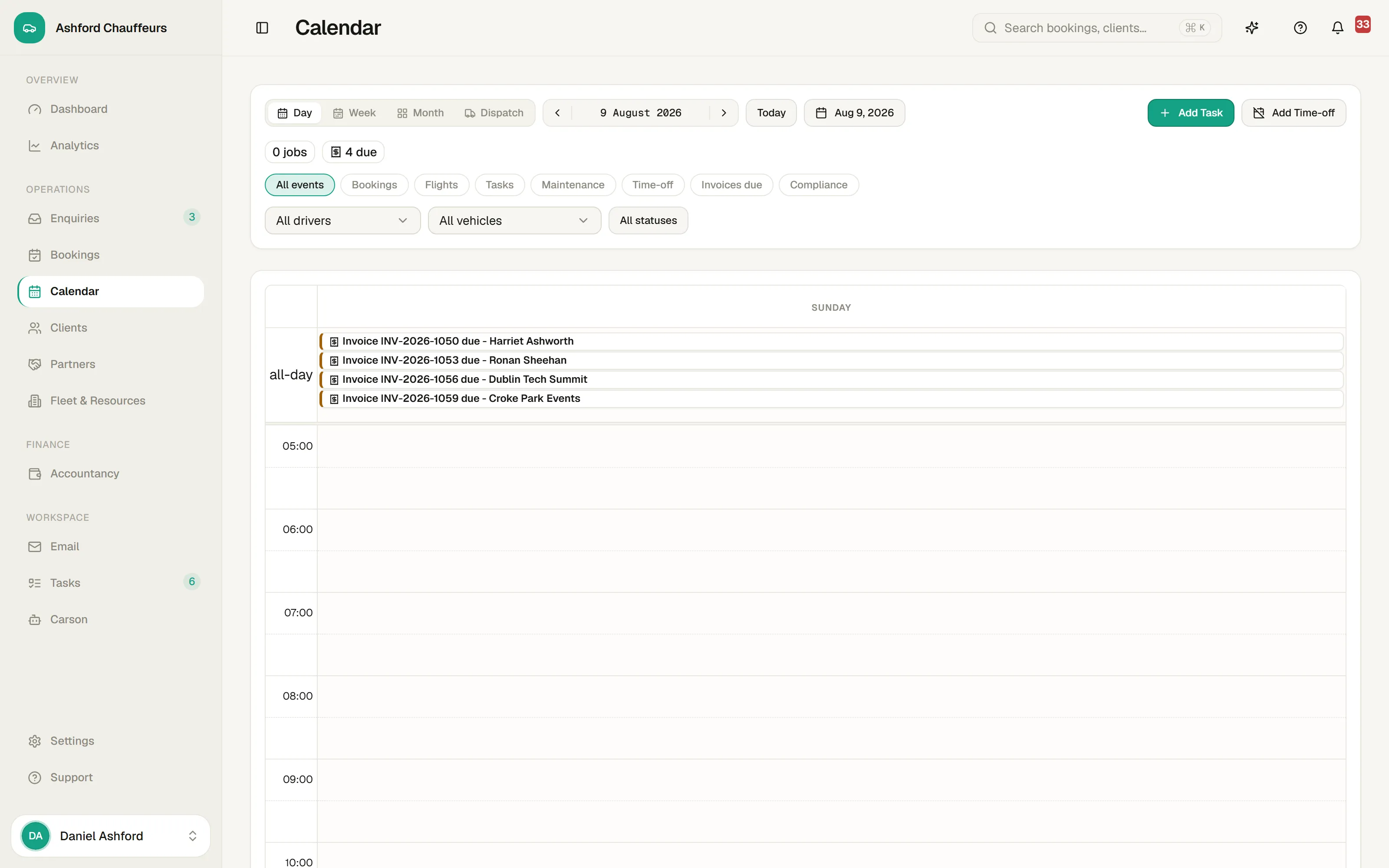 The 4fleet booking calendar with confirmed work across the week