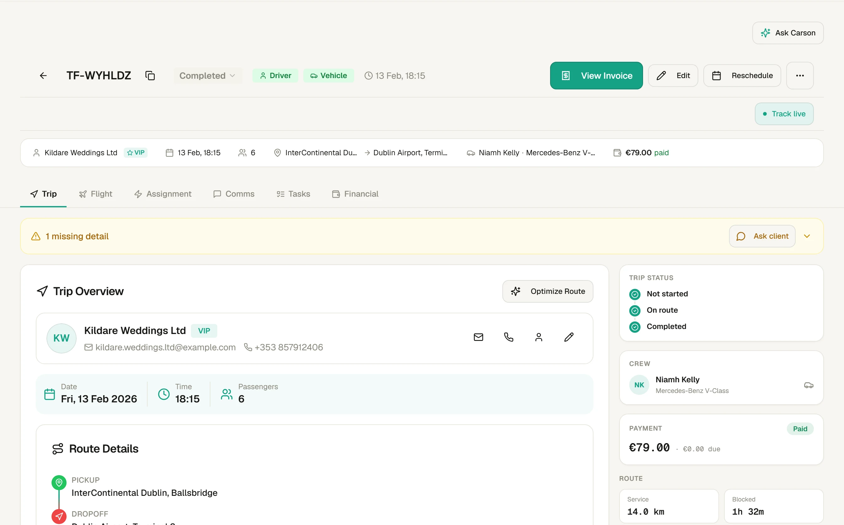 Dispatch board for chauffeur journeys in the 4fleet demo workspace