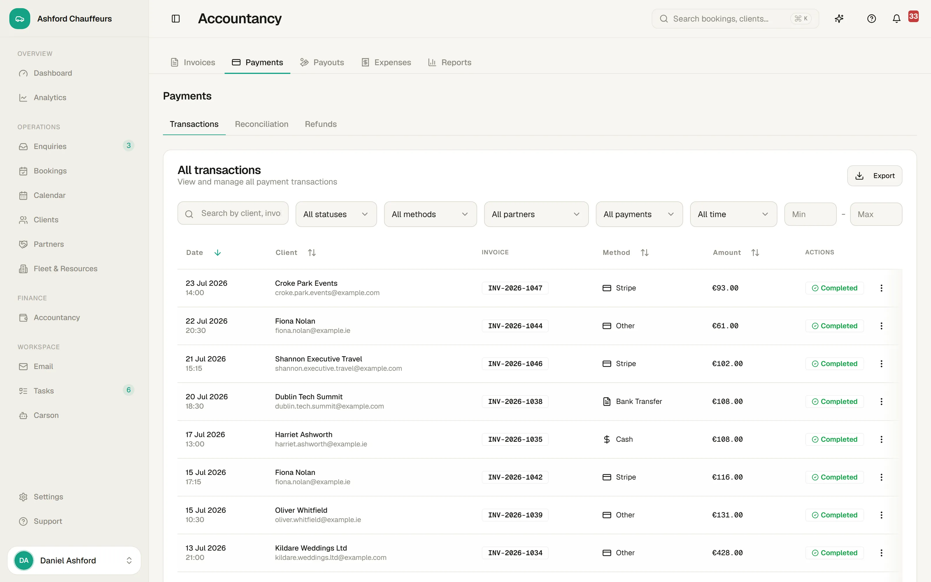 Payment reconciliation in the 4fleet demo workspace